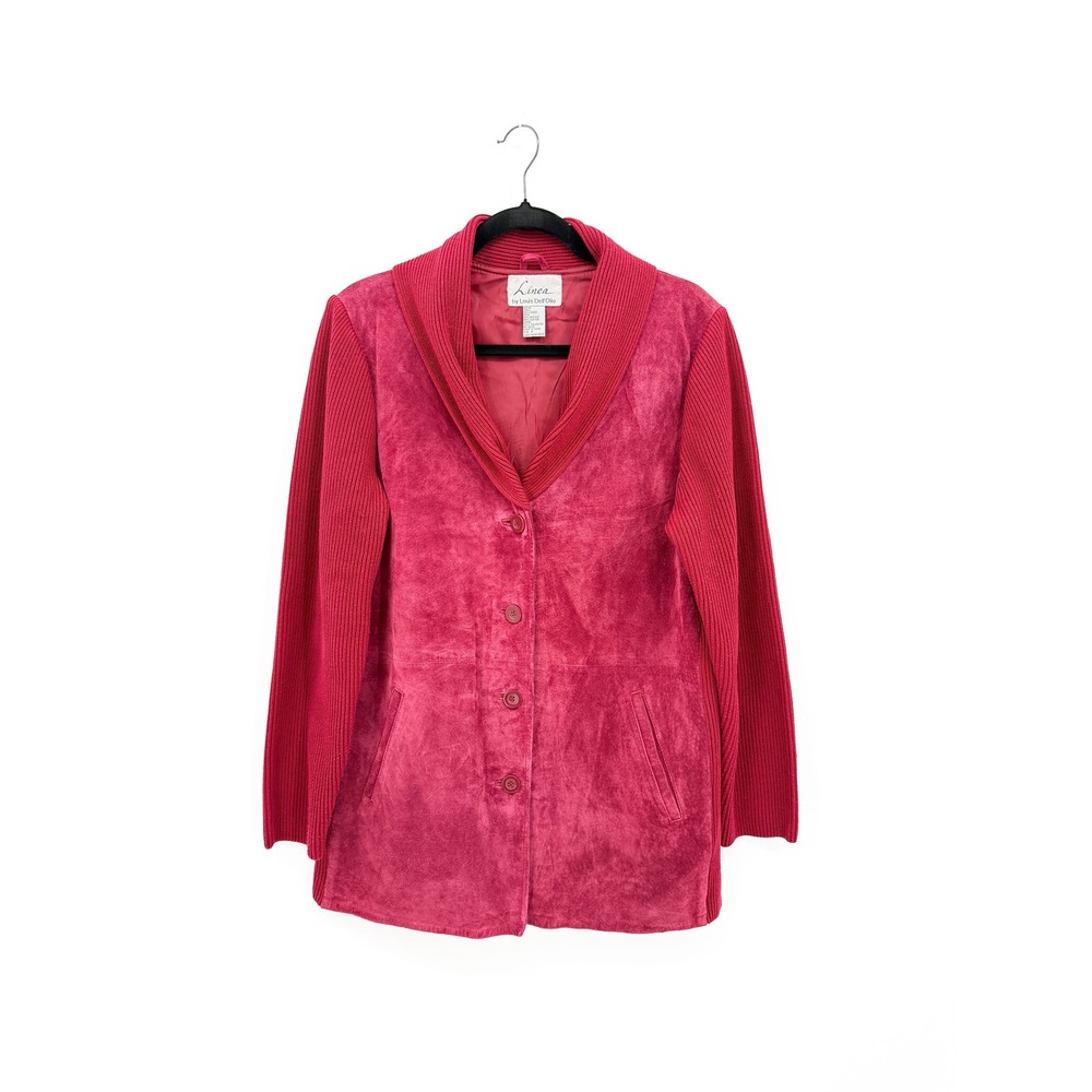 Linea by Louis Dell'Olio Jacket Women M Red Suede Knit Mixed Media A8342 Shawl